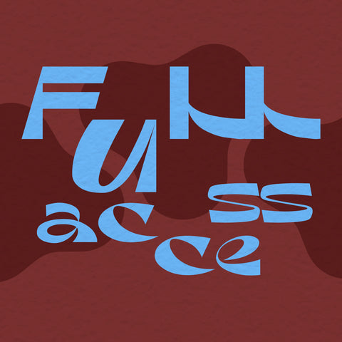 FUPstudio Full Access cover art, blue “Full access” text on red background, all bundles included, clothing mockups, tech packs, and Procreate brushes.