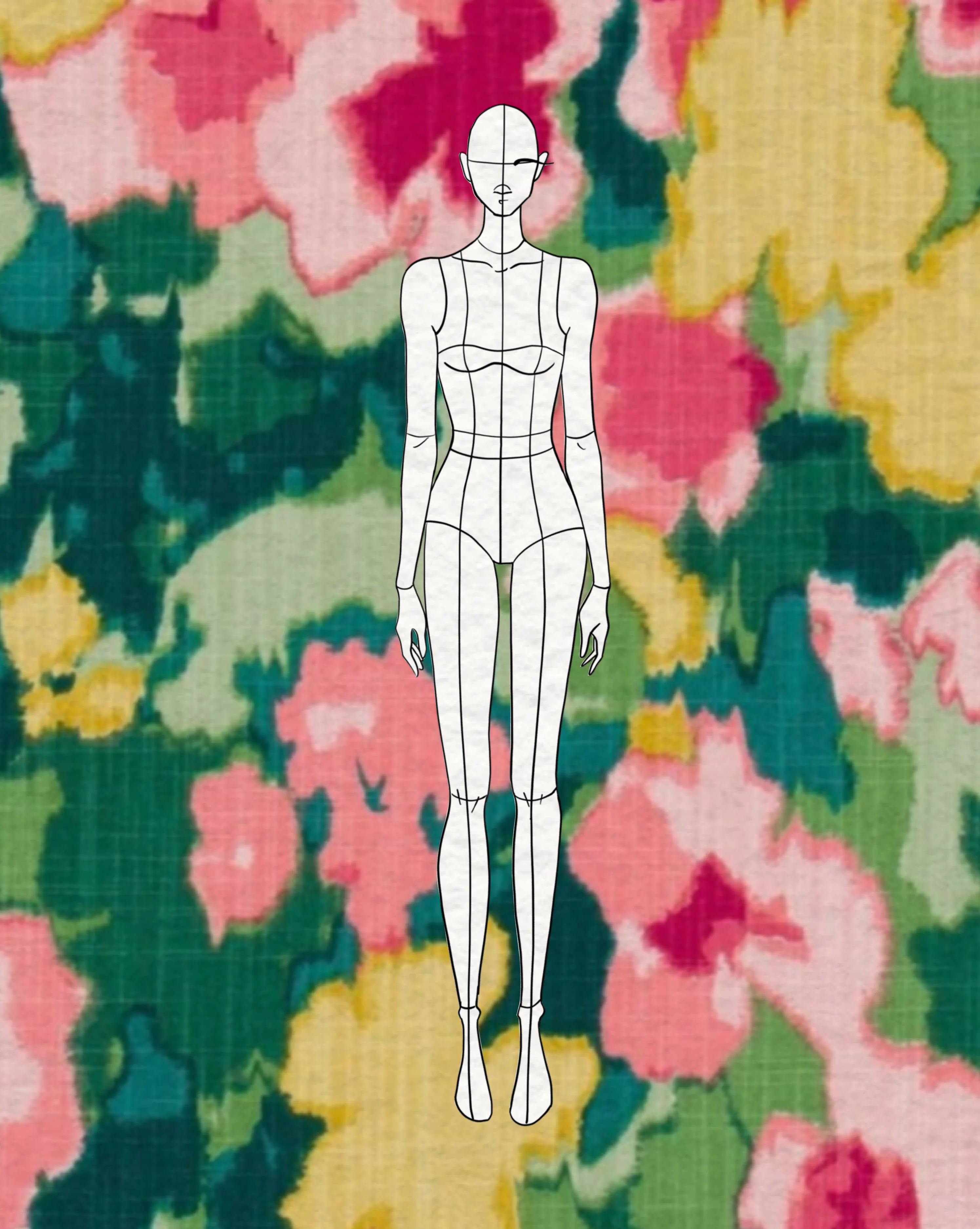 8 tech poses: body mannequin templates front and back for proportioned fashion technical drawings