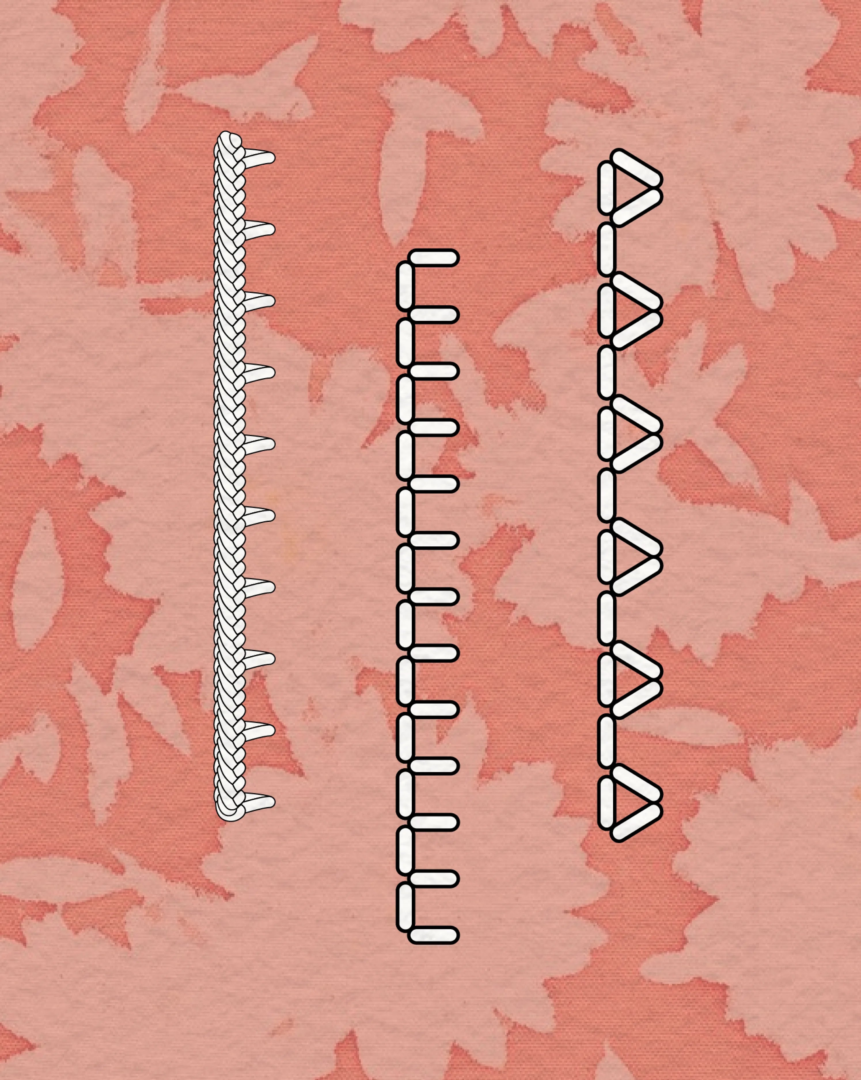 Vector stitch details: lockstitch, chain stitch, overlock and topstitching styles