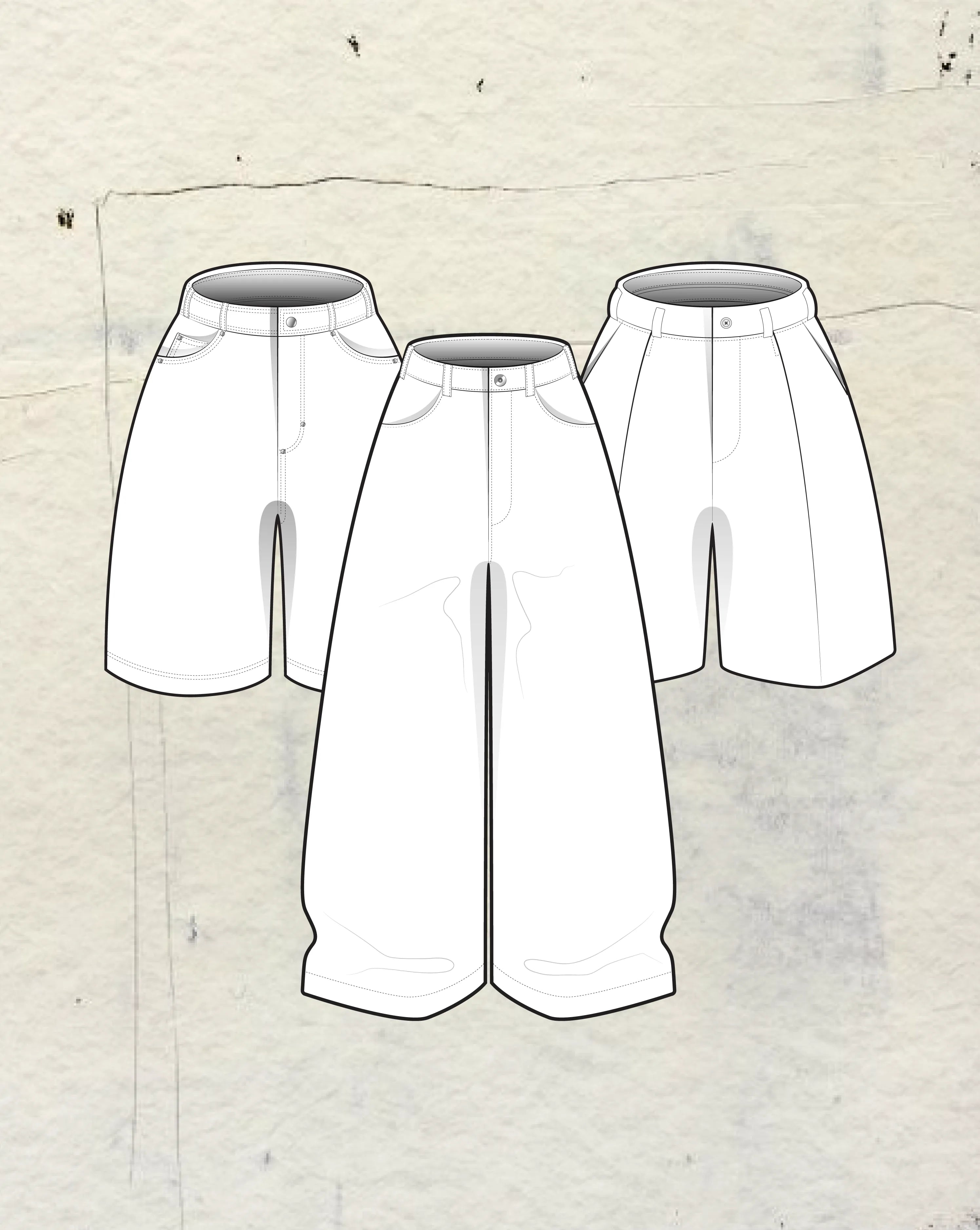 Vector bottoms mockups: jeans, joggers, shorts and trousers as layered Illustrator templates