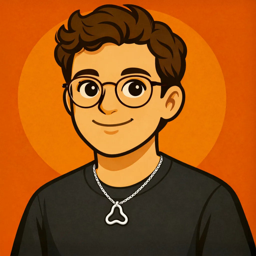 FUPstudio team portrait illustration of Francesco Lopez, Creative Director, wearing glasses and a black t shirt, keeps the vision sharp.