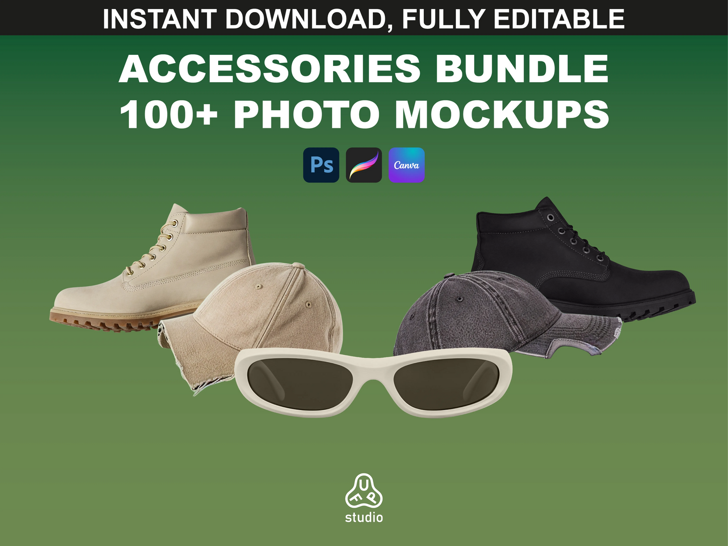 Instant download Sweatshirt Photo Mockups by FUPstudio, 100 photoreal PNG sweatshirt mockups, editable in Photoshop, Procreate, Canva, clean product visuals.