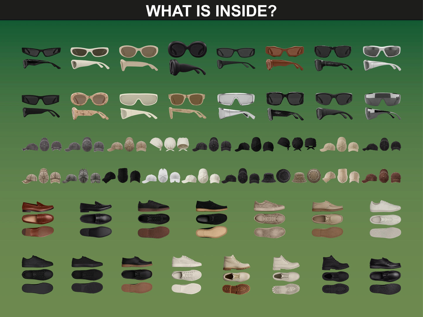 Grid preview of Sweatshirt Photo Mockups by FUPstudio, 100 PNG mockups, multiple sweatshirt colors and styles, front and back views for clothing mockups.