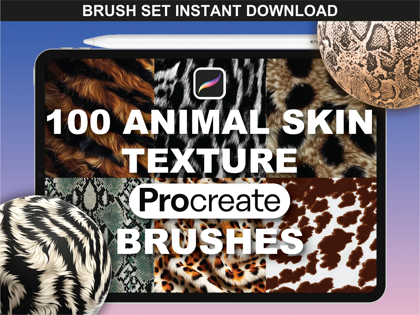 100 Animal Skin Texture Brushes for Procreate by fupstudio – instant download digital brush set for designers
