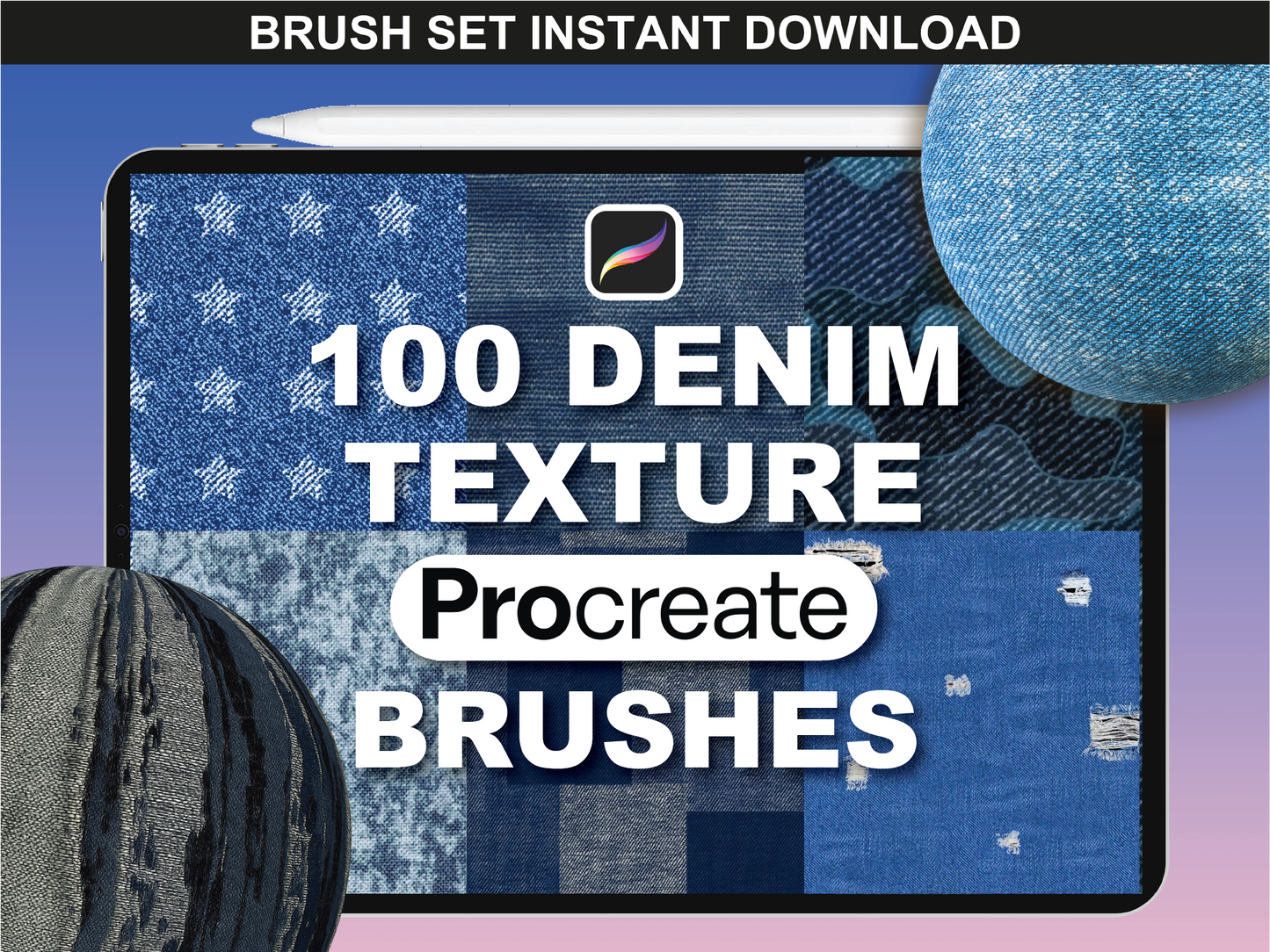 fupstudio Denim Brushes cover image for Procreate with realistic denim textures