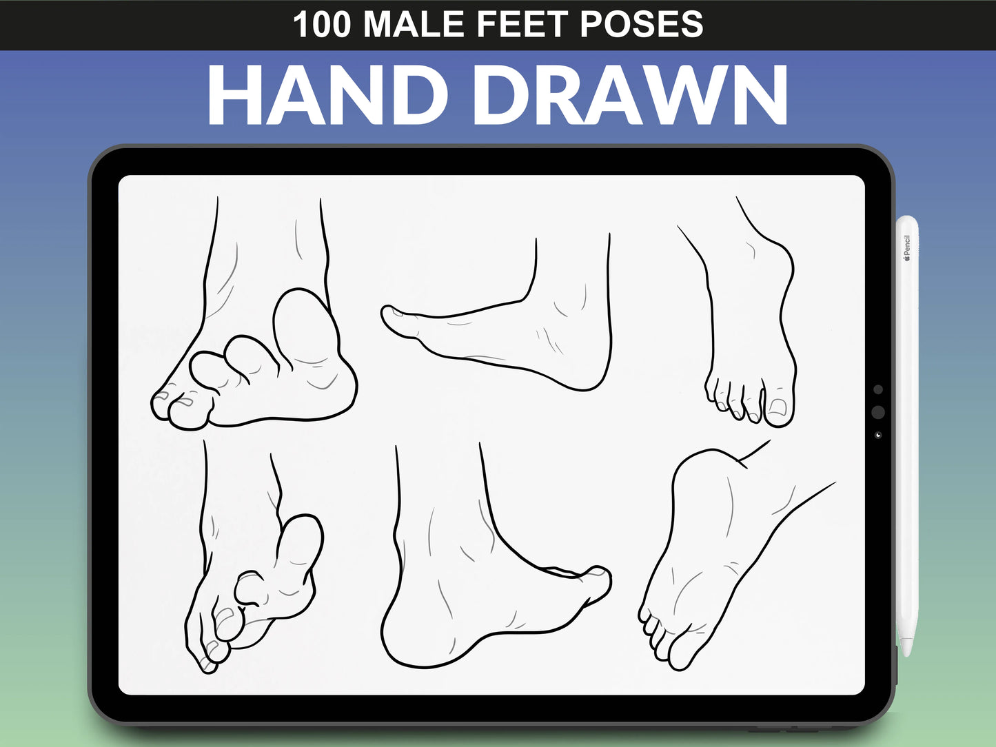 FUPstudio foot pose brush set for male anatomy studies, includes sketch and line art