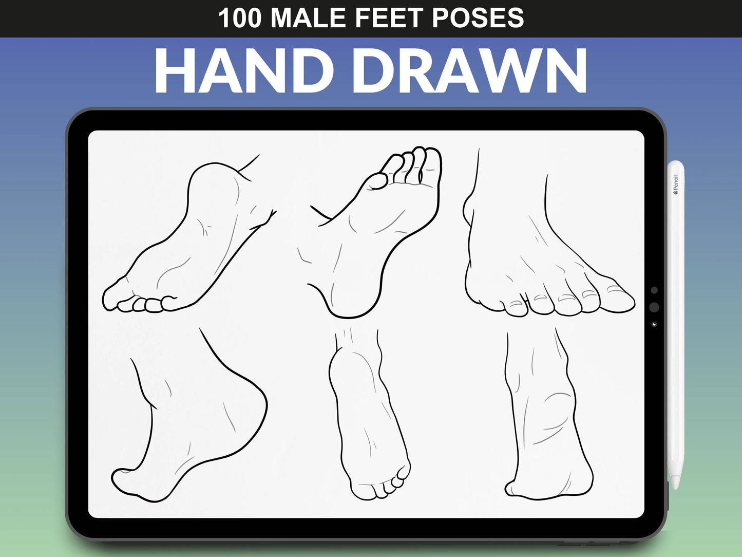 Procreate brushes of dynamic male feet from FUPstudio, ideal for figure drawing