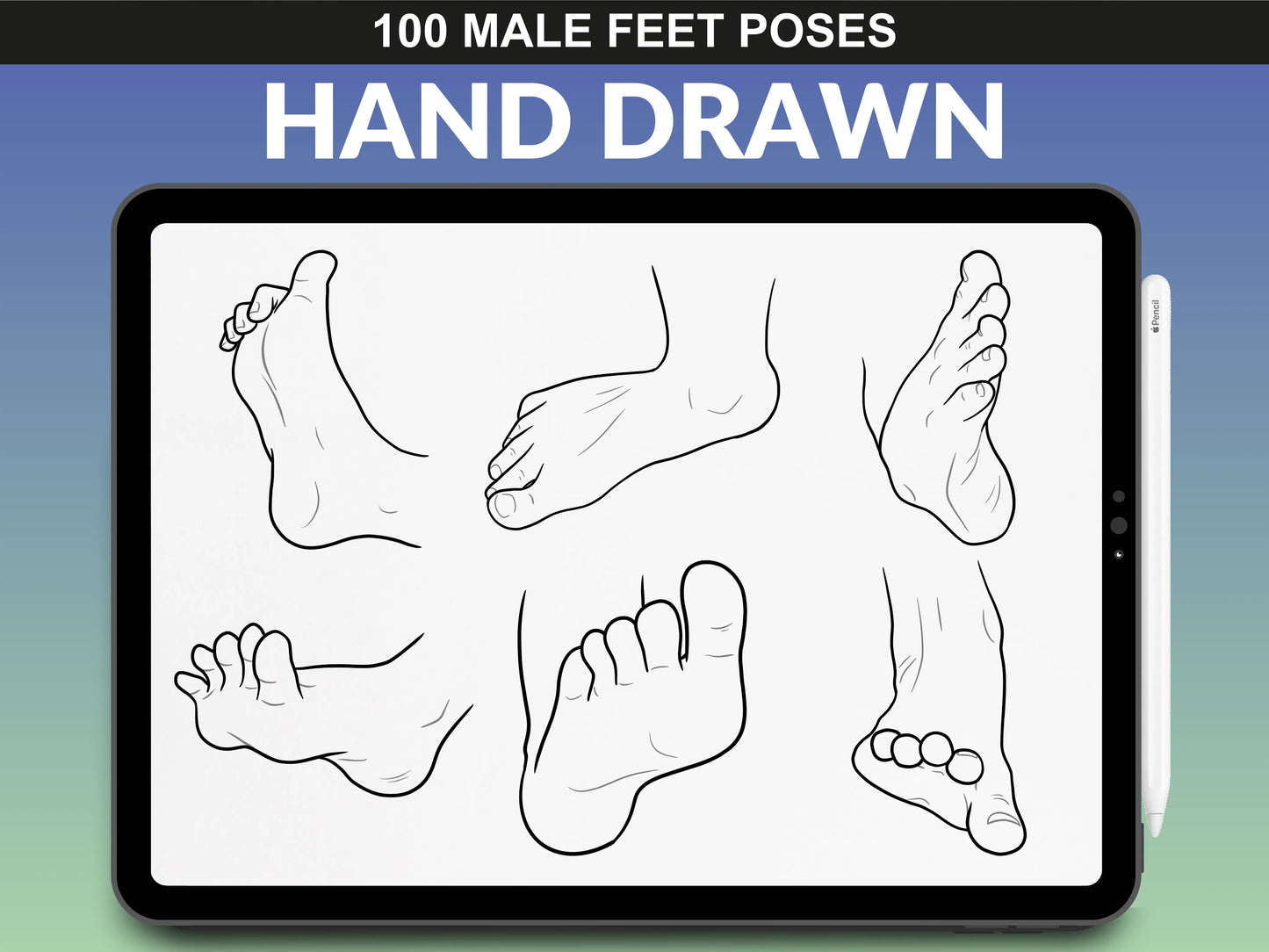 Male feet stamps by FUPstudio featuring foot gestures and perspective sketches for Procreate