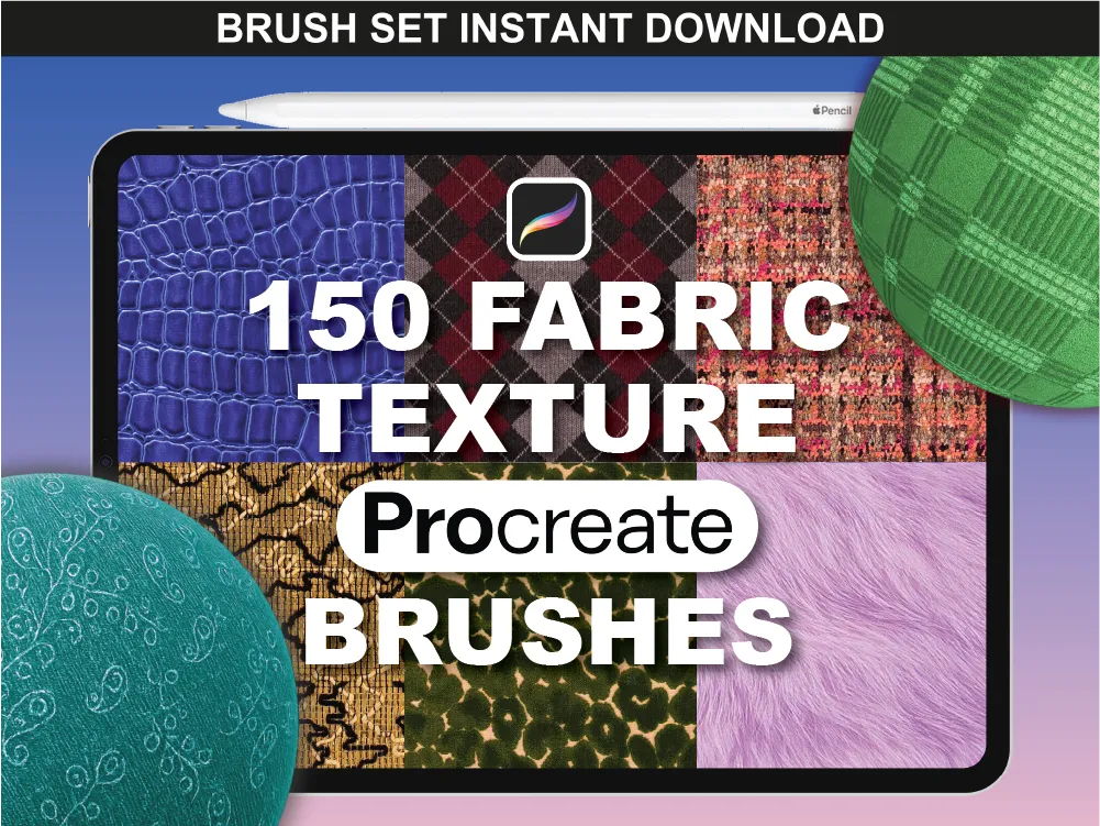 Fabric Brushes by FUPstudio – display with 150 Procreate textures