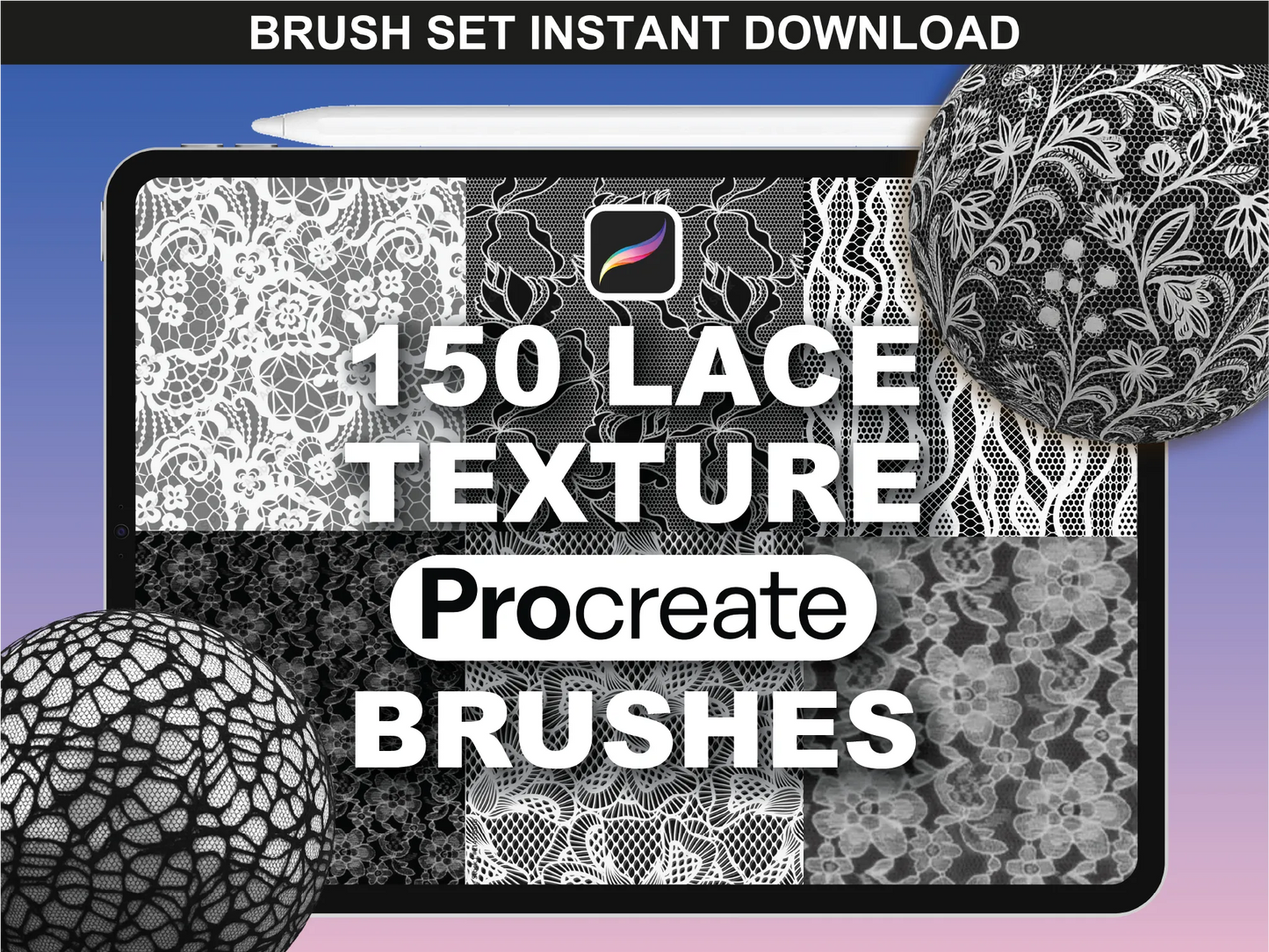 150 Lace Texture Brushes for Procreate - fupstudio high-quality lace brush set preview