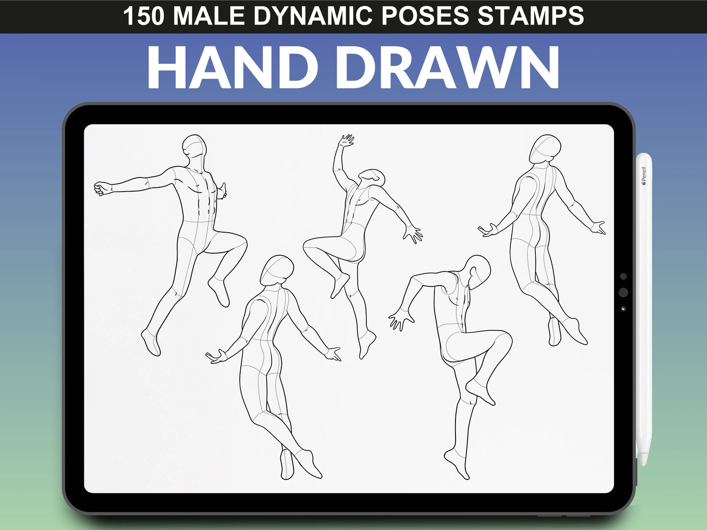 Male sketch poses with expressive body movement – FUPstudio hand-drawn Procreate Dynamic Poses