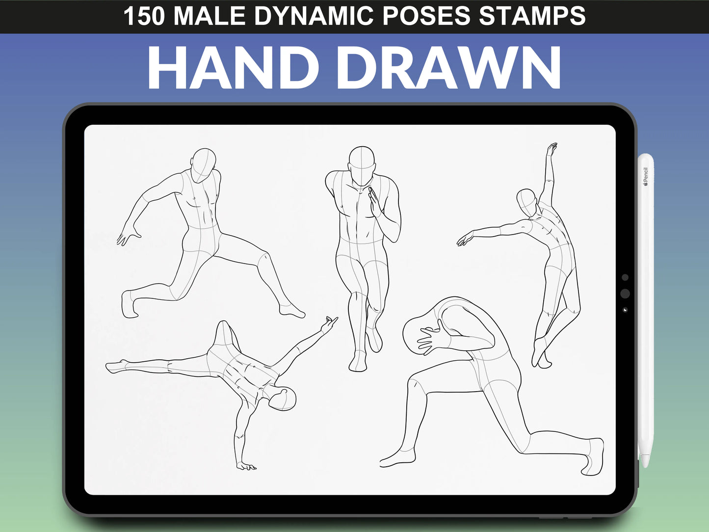 Action-oriented male figure poses – FUPstudio Male Dynamic Poses stamps for Procreate