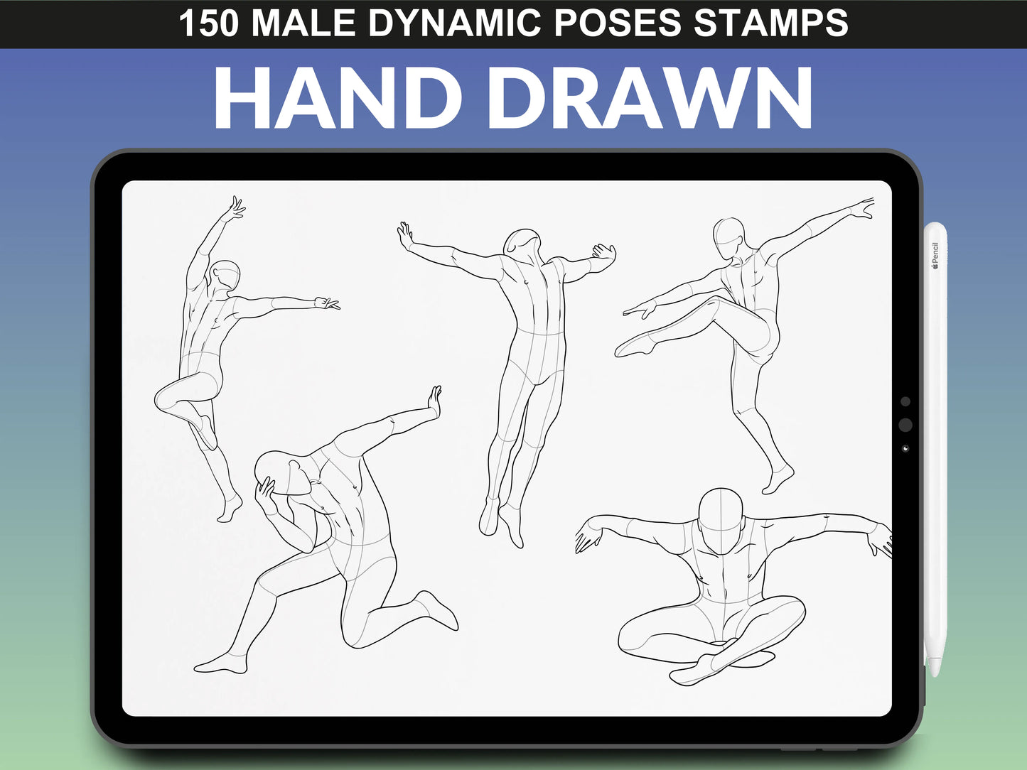 Powerful male poses in movement and balance – Male Dynamic Poses brush set by FUPstudio