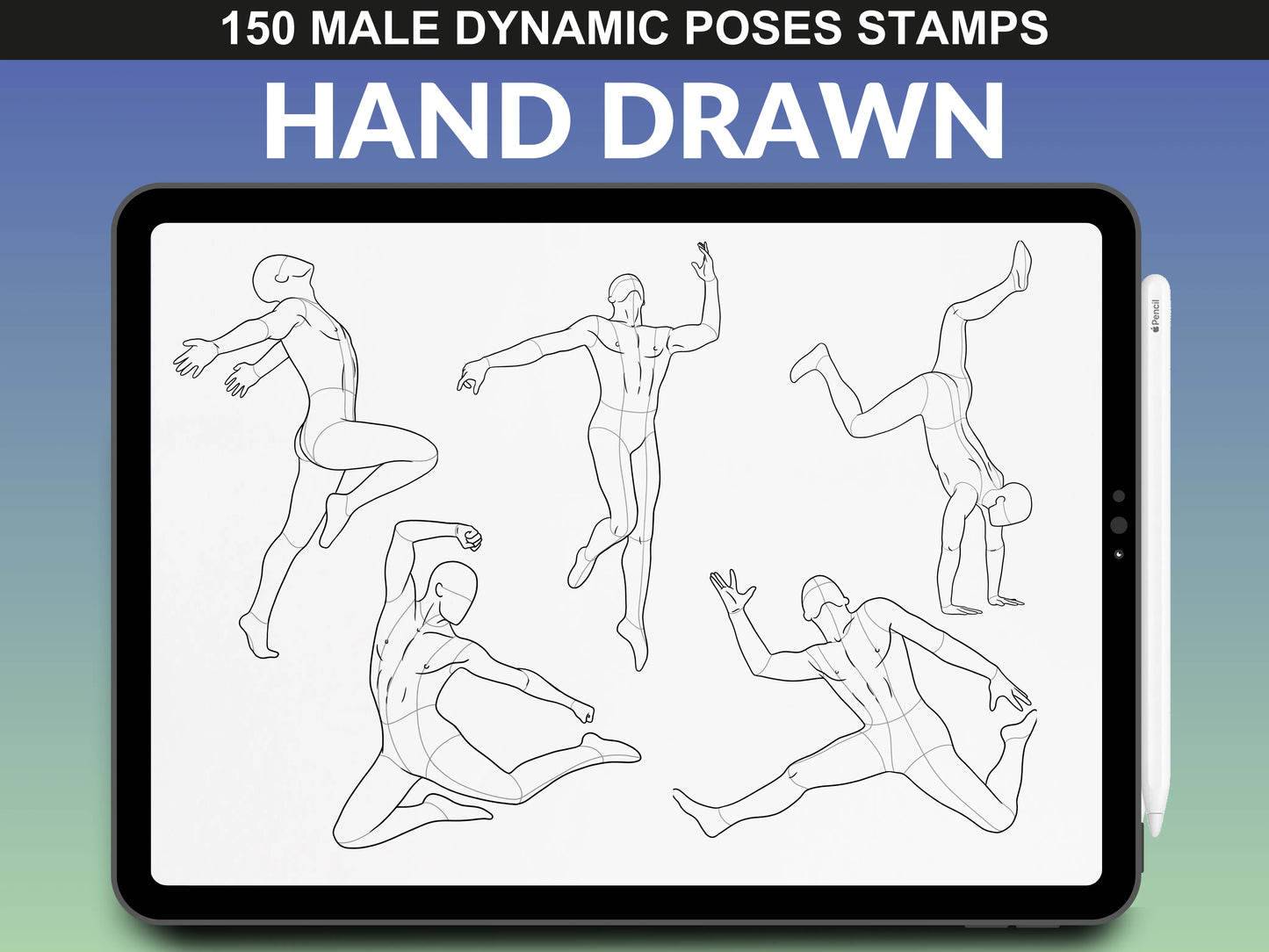 Strong and dynamic male figure drawings – FUPstudio Procreate pose references