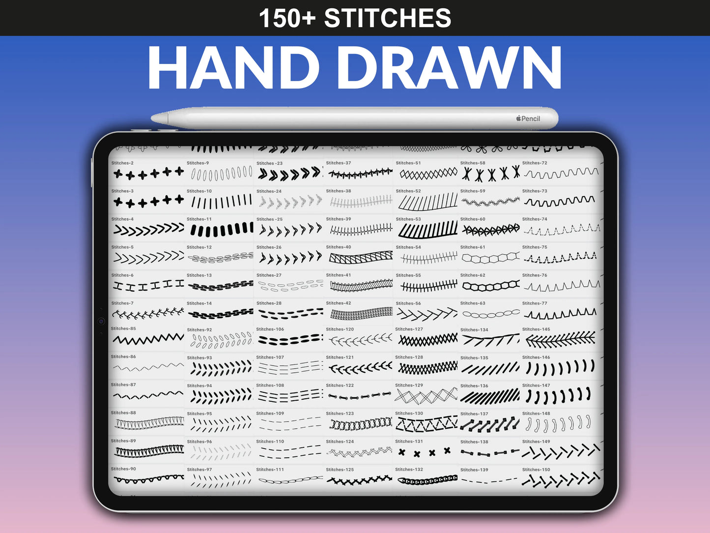 FUPstudio Stitches Brushes overview – full content of the Procreate stitches stamps bundle