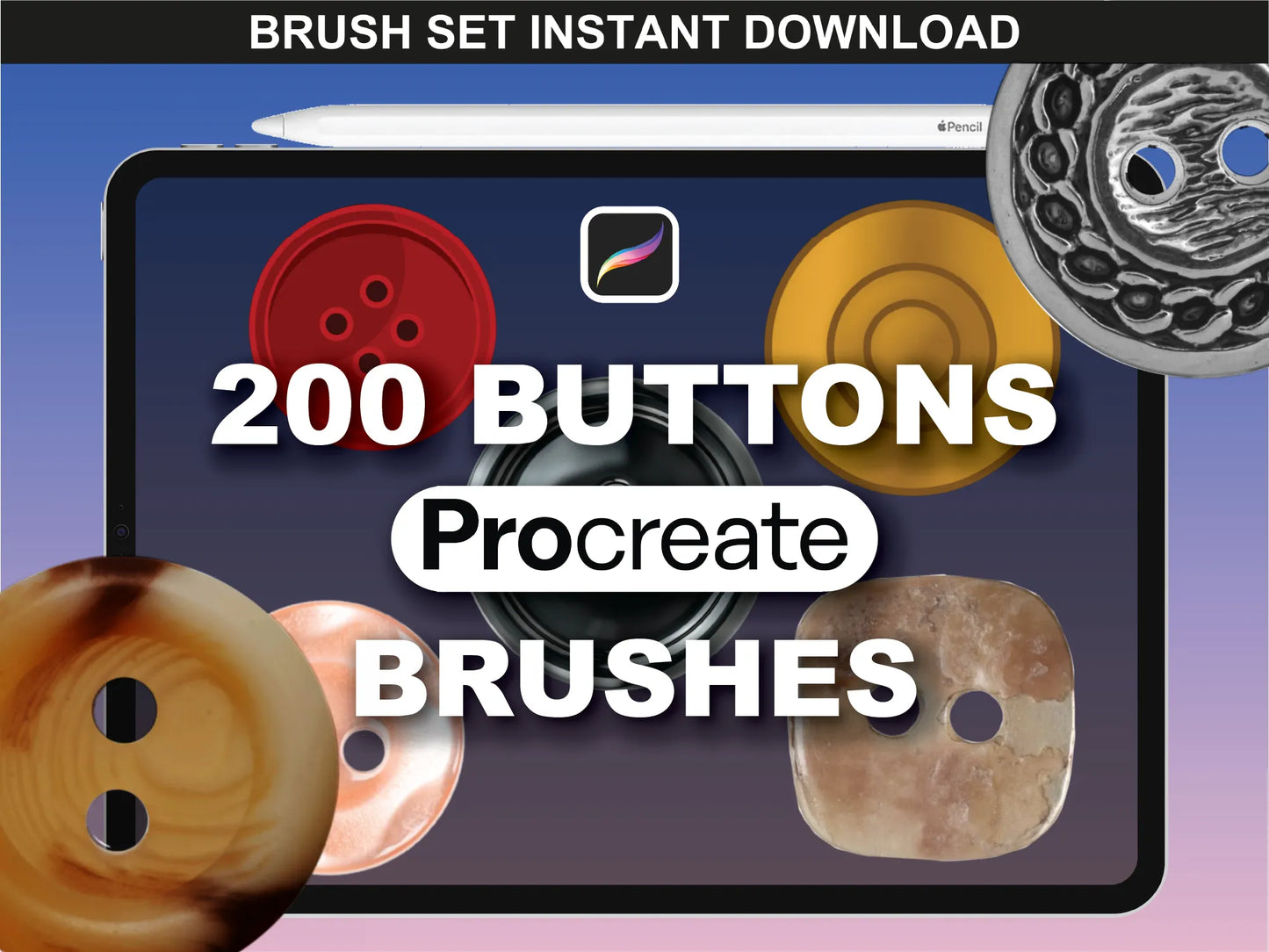FUPstudio Buttons Brushes for Procreate – 200 detailed button stamp brushes for clothing design