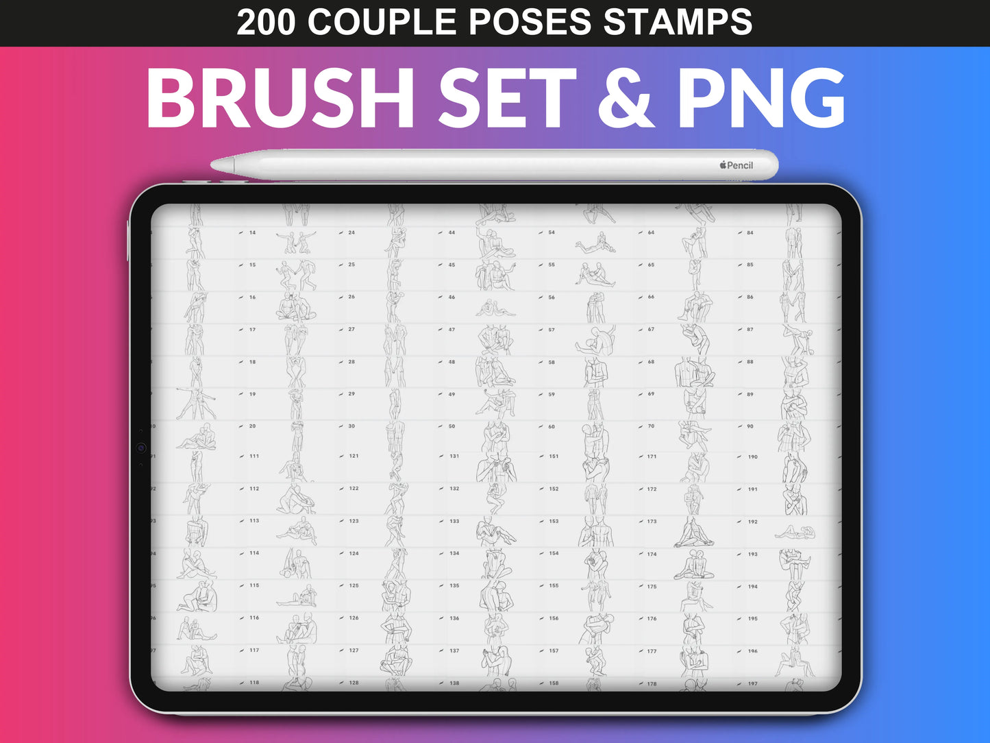 FUPstudio Couple Poses brush set & PNG view – Procreate stamps for drawing couples