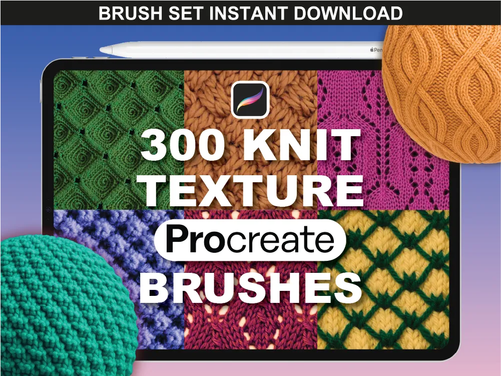 fupstudio knit texture brushes product cover featuring different textures of brush library