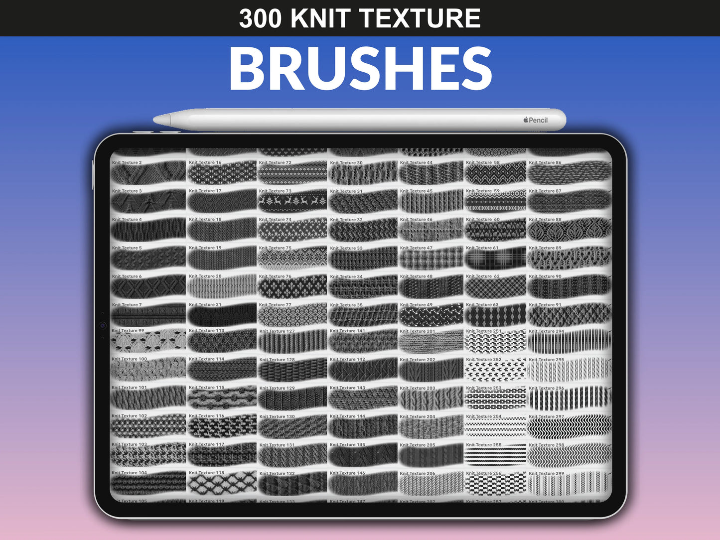 fupstudio knit texture brushes overview with 300 realistic textile stamps for procreate interface