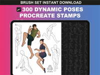 Dynamic Poses Procreate Stamps preview with 6 characters – FUPstudio hand-drawn brush set
