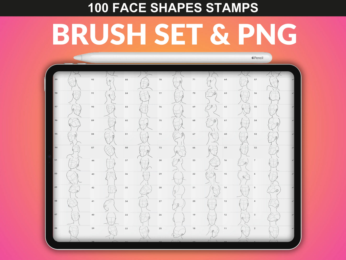 FUPstudio Procreate Female Heads Brush Set & PNG pack with versatile sketching templates for digital art.