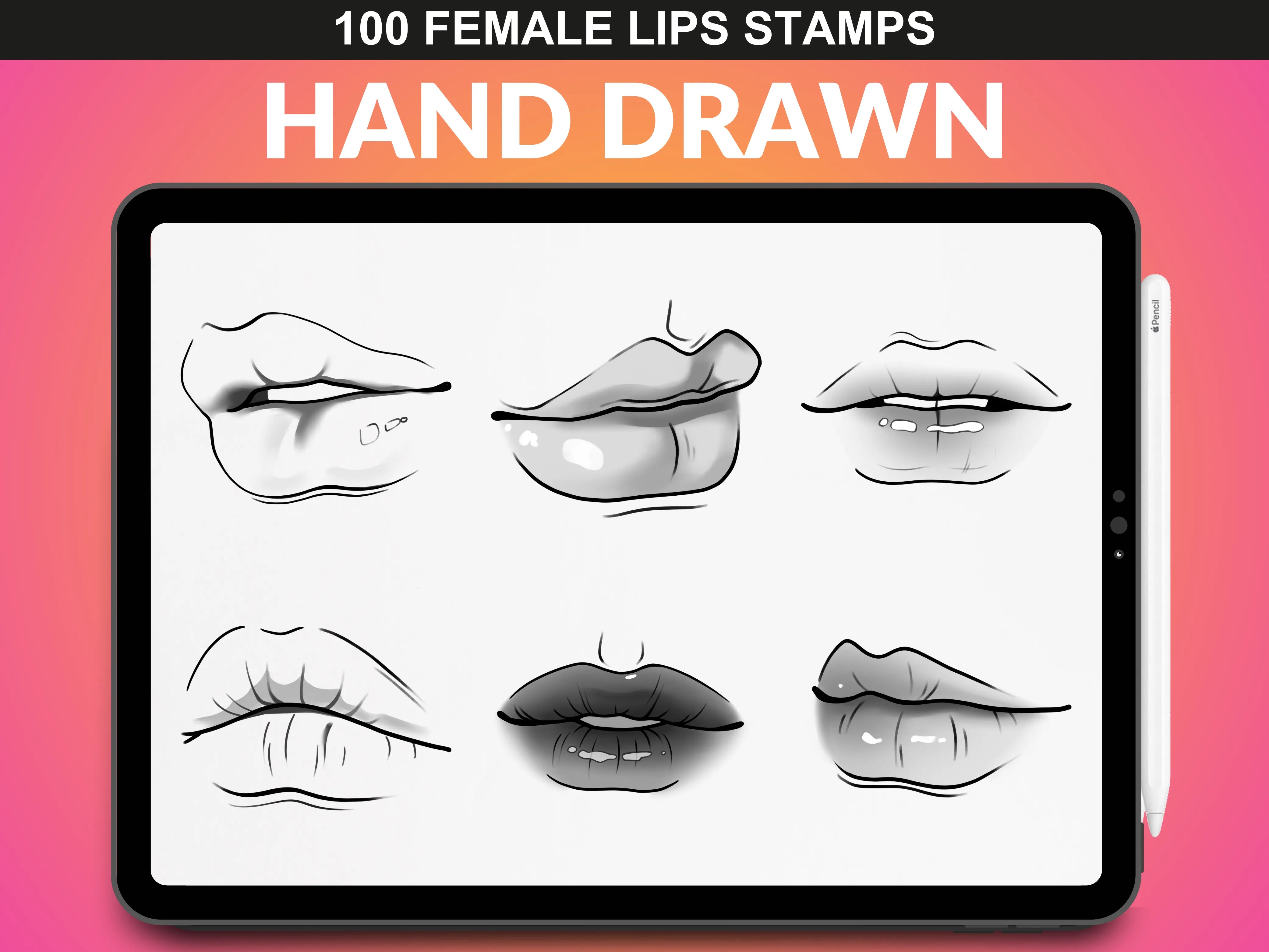 Procreate Lips Procreate Brushes – 100 Female Lips Stamps for Portraits – FUPstudio