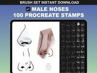 FUPstudio Male Noses Procreate Stamps - 100 digital nose brushes for character design and portrait illustrations.