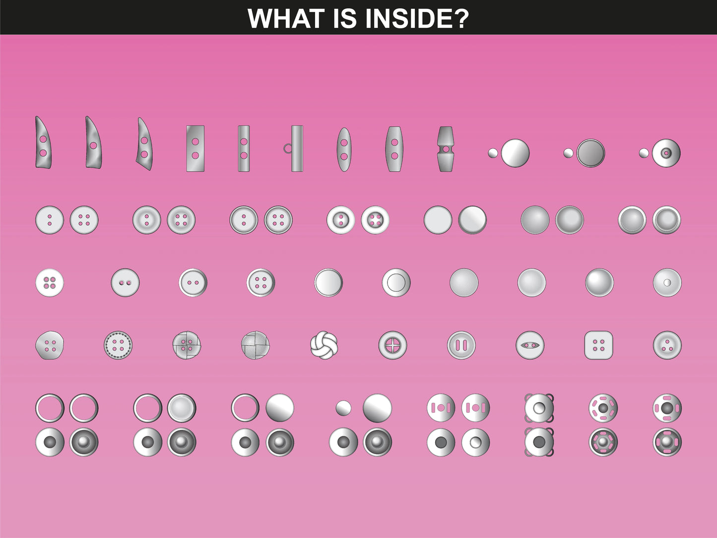 Collection of button mockups from FUPstudio featuring various styles and designs for fashion projects.