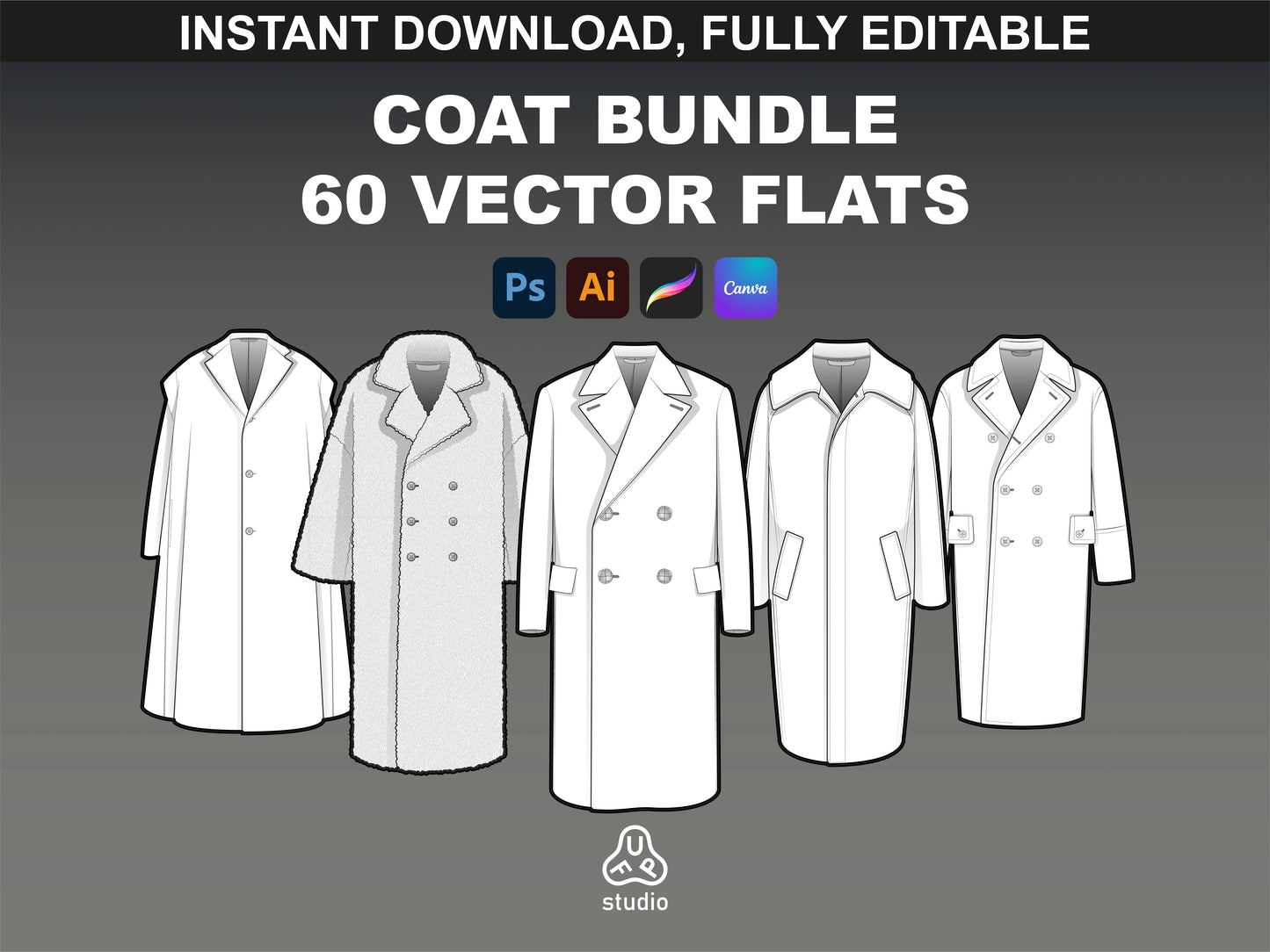 Men's Coats Mockups Bundle by FUPstudio - A collection of 60 vector coat mockups, perfect for fashion designers.