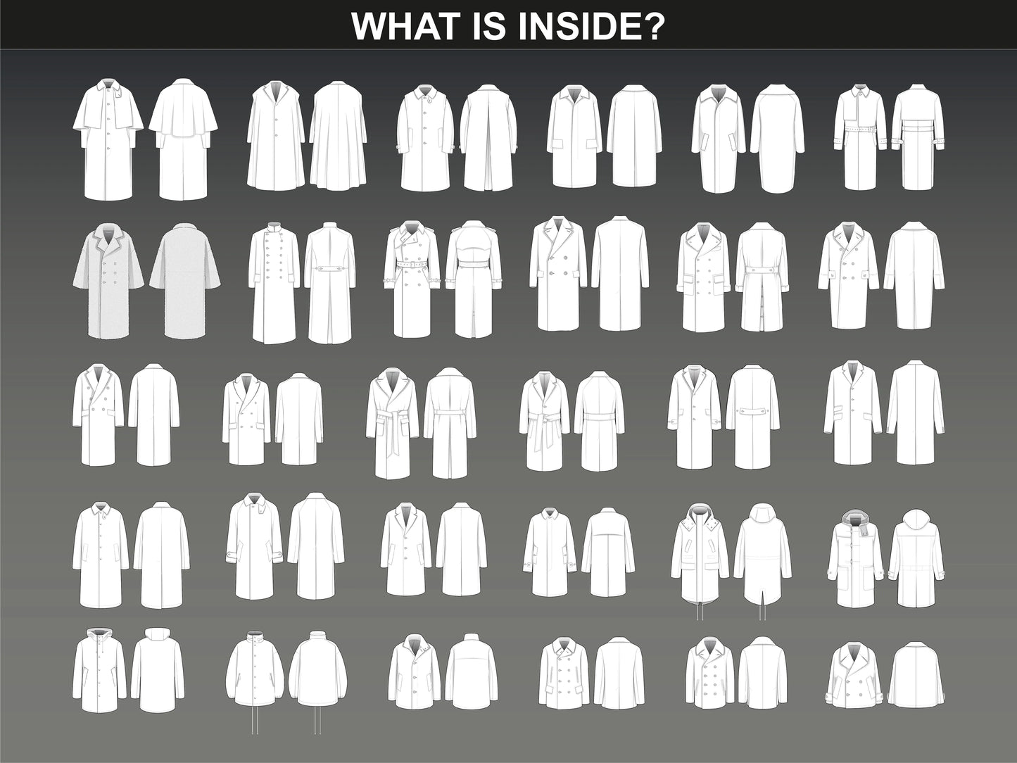 FUPstudio Men's Coats Bundle - Showcase of included coats with various styles, from classic trench coats to modern outerwear.