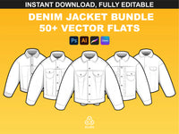 Denim Jacket Mockups by FUPstudio, front view vector templates for Adobe Illustrator and Procreate