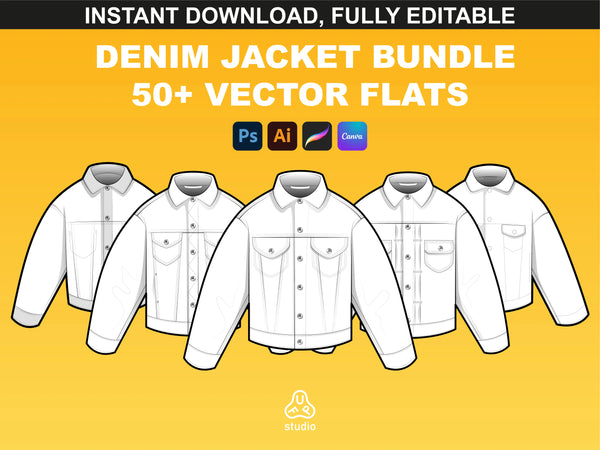 Denim Jacket Mockups Bundle – 50+ Vector Clothing Mockups