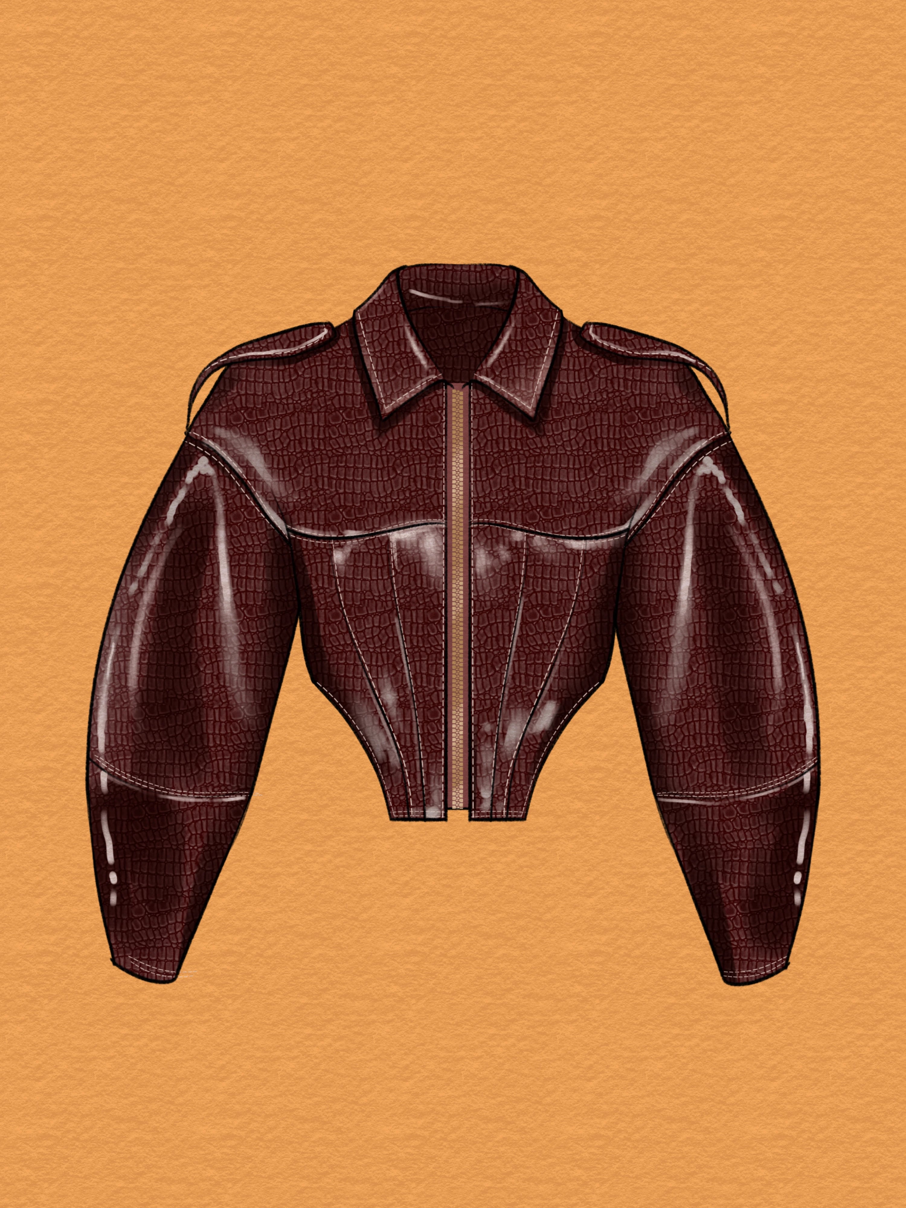 Editorial illustration with realistic garment hardware and stitching detail rendered using FUPstudio Details Bundle in Procreate