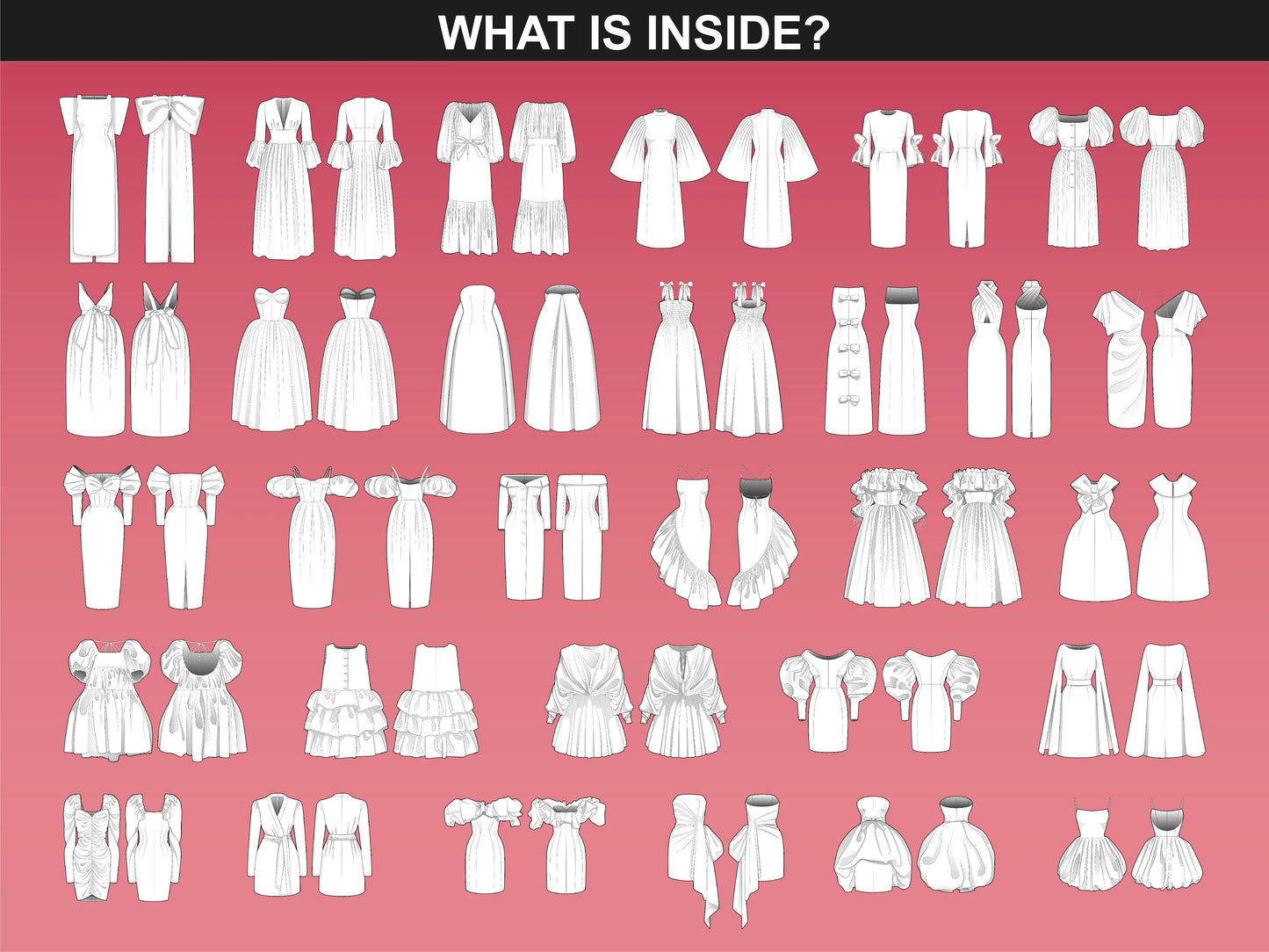 Cocktail dress vector mockups by FUPstudio, perfect for Adobe Illustrator and Procreate.