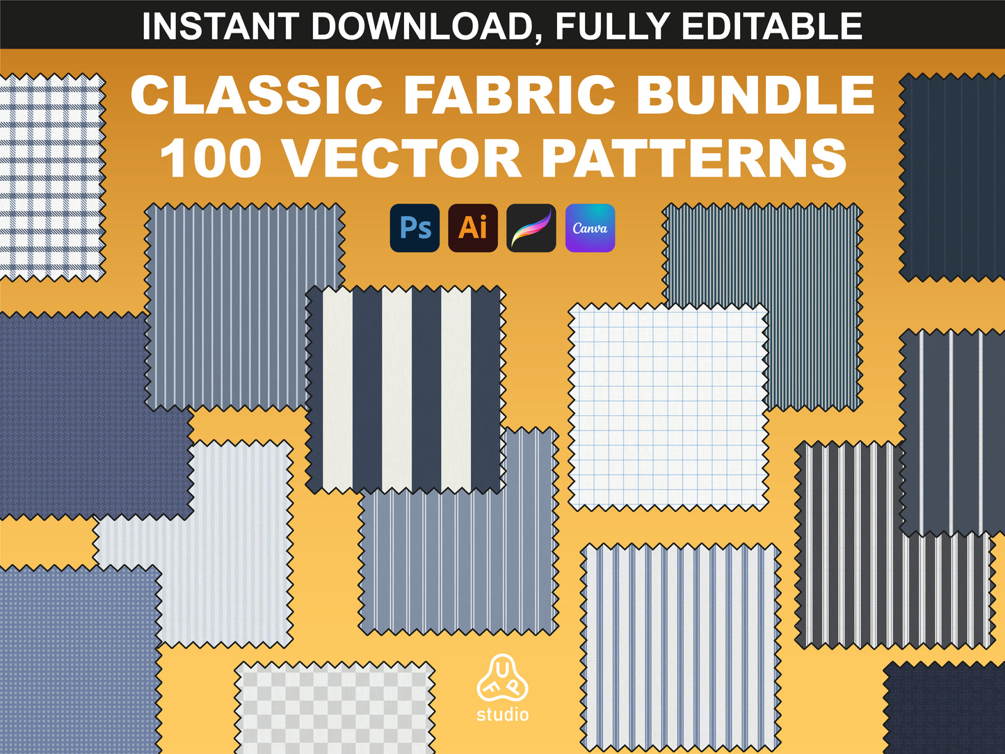 Classic fabric pattern vector sheets for fashion design by FUPstudio, editable fabric brushes