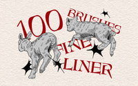 FUPstudio Procreate Fine Liner Brushes cover with 100 precision line brushes showcased on a hyena illustration