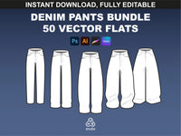 fupstudio denim pants mockups preview cover with 5 editable jeans flats for Illustrator and Procreate