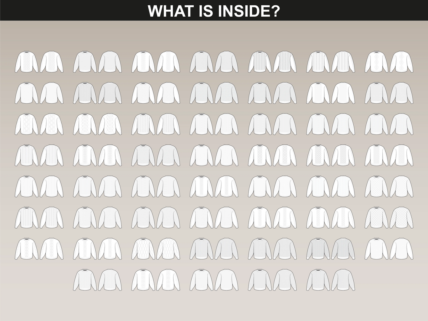 Inside the FUPstudio knitwear mockups bundle: over 200 vector flats of sweaters, cardigans, and knitted garments.