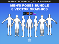 Men’s Poses vector bundle by FUPstudio featuring 8 fully editable male figure templates for fashion design.