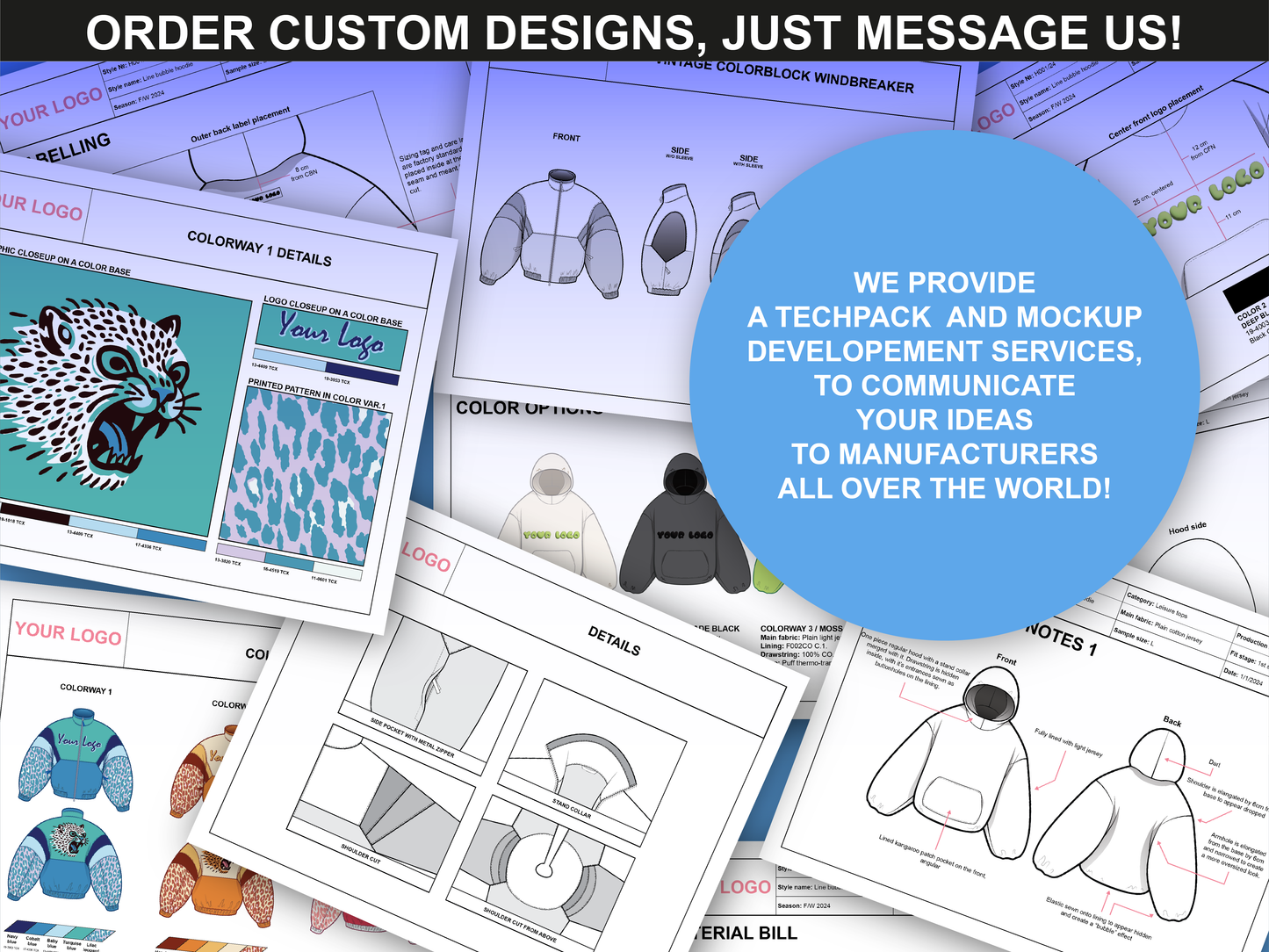Tech pack and mockup development services offered by FUPstudio for fashion designers and brands.