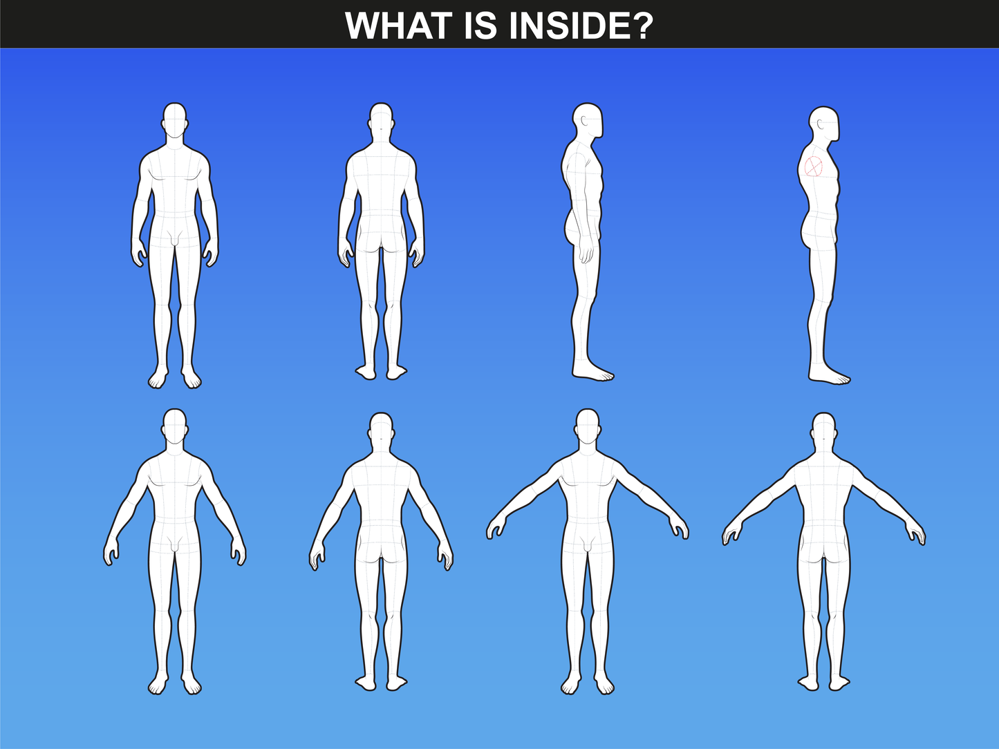 Overview of all 8 vector male figure templates included in the Men’s Poses bundle by FUPstudio.