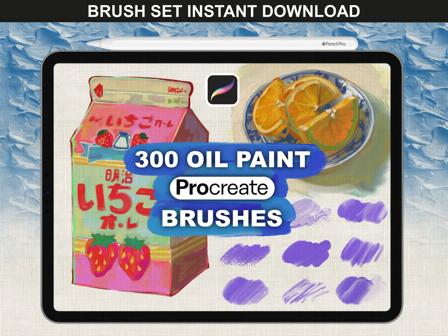 Procreate Oil Paint Brushes by FUPstudio shown with portrait painted in digital oil style using textured brush strokes