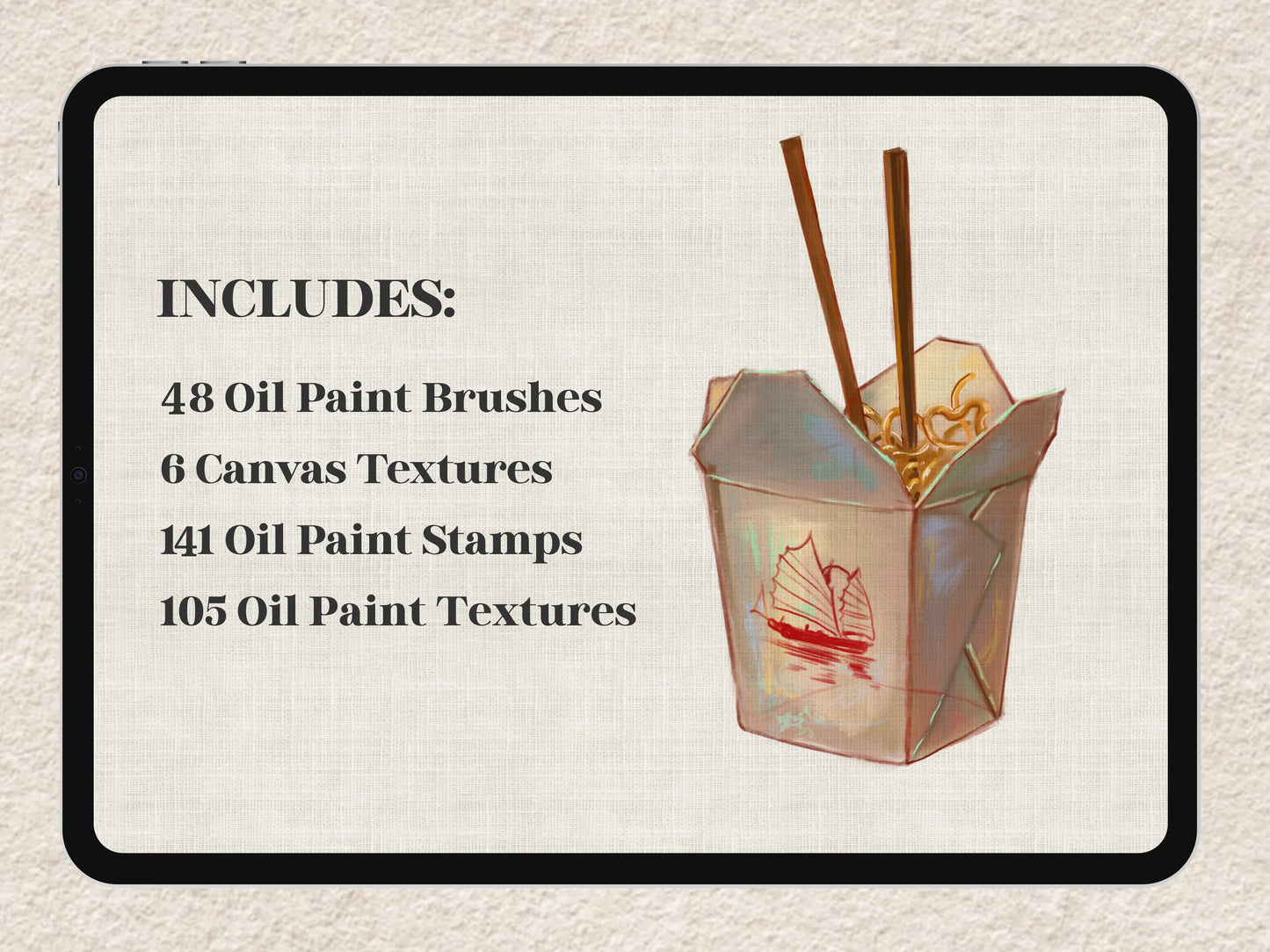 FUPstudio Procreate Oil Paint Bundle includes brushes, stamps, textures and canvas backgrounds for digital painting