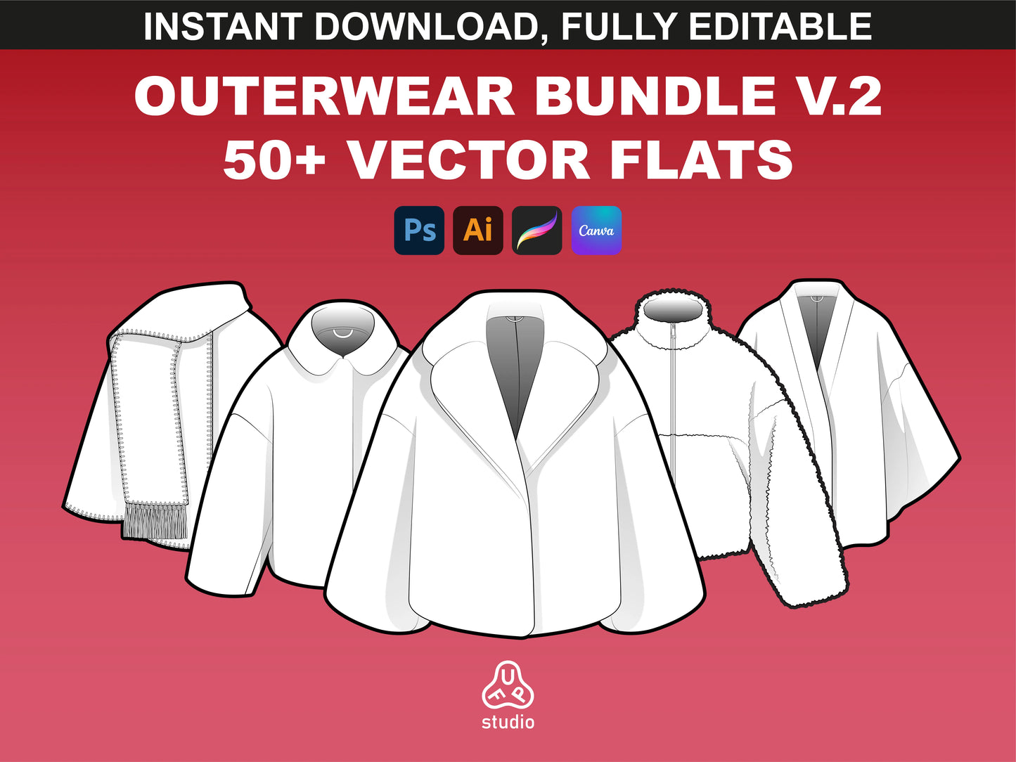 Outerwear Mockups V2 main cover – 50+ technical drawings by FUPstudio for jackets and coats 