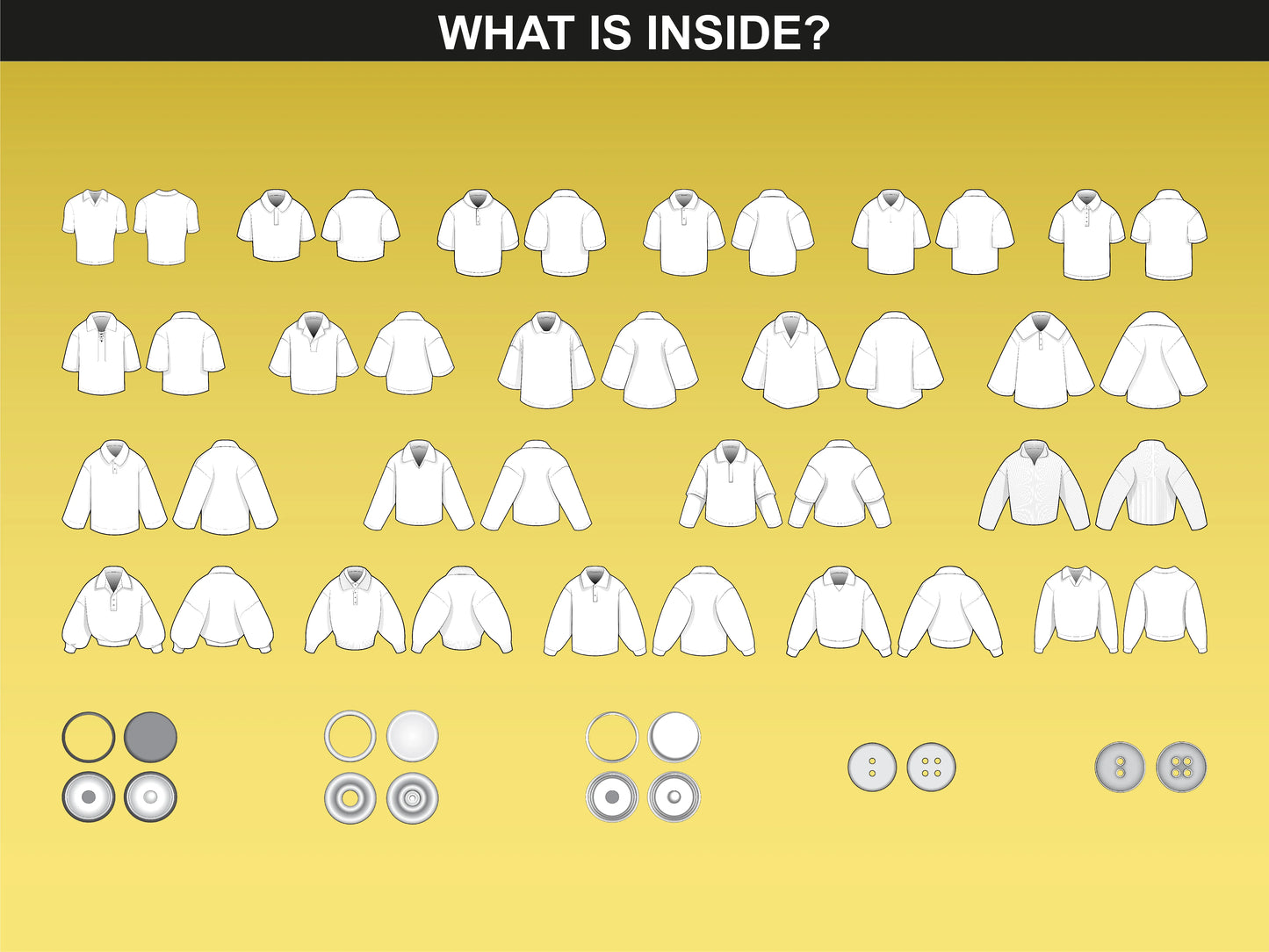 What's inside the FUPstudio Polo Mockups bundle – 50+ vector flats of polo shirts