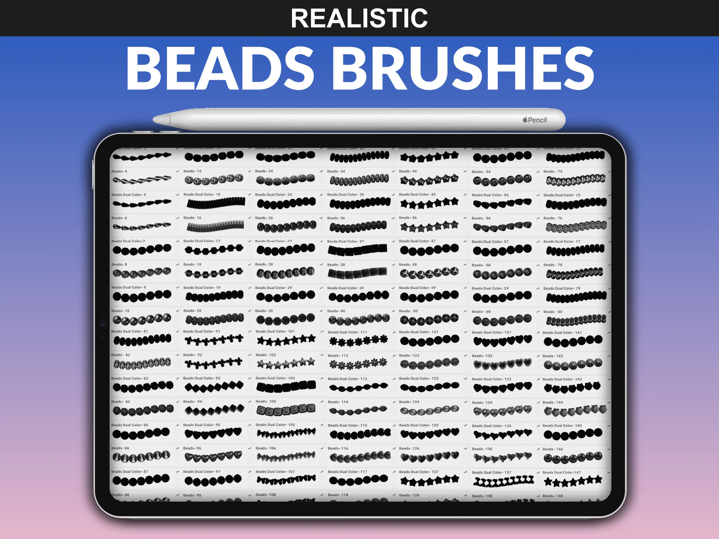 FUPstudio Beads Brushes overview showing full brush set with trims, pearls, and decorative strands.