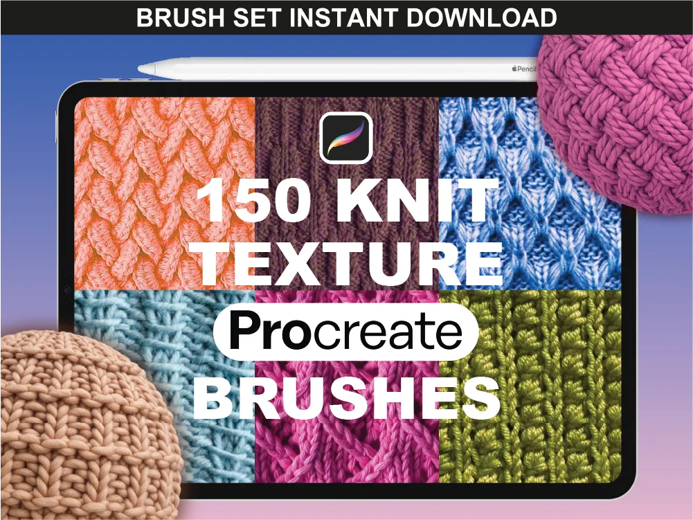 fupstudio Knit Texture Brushes preview with high-resolution knit patterns for Procreate