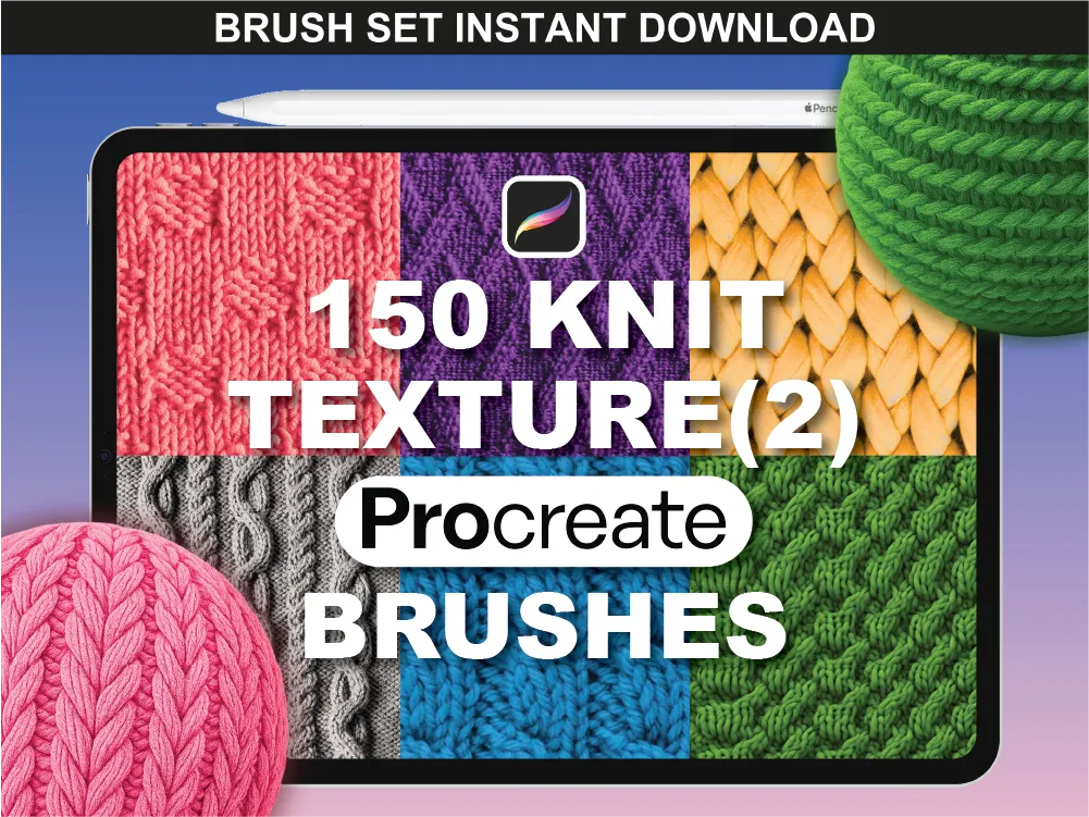 fupstudio Procreate knit texture brushes preview with high-res knit patterns