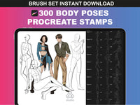 FUPstudio Body Poses Procreate Stamps – 300 male and female hand-drawn figure templates for illustrators and designers.