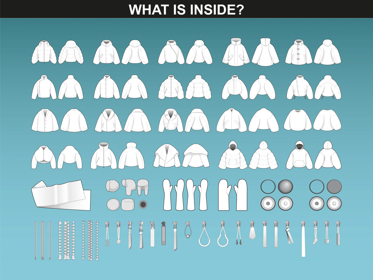 fupstudio puffer jacket mockups bundle overview with front and back jacket flats included